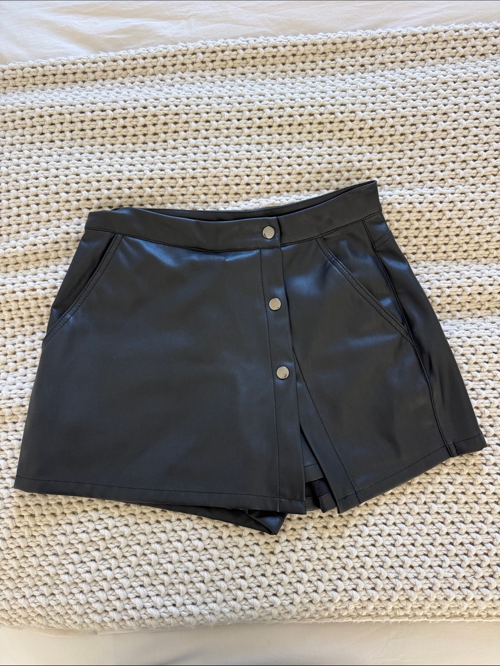Zara Black Faux Leather Button-Front Skort